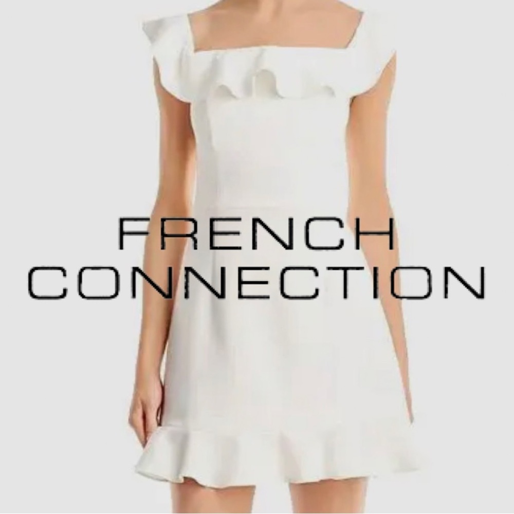 NWT $315 French Connection Women White Whisper Light Square Neck A-Line Dress